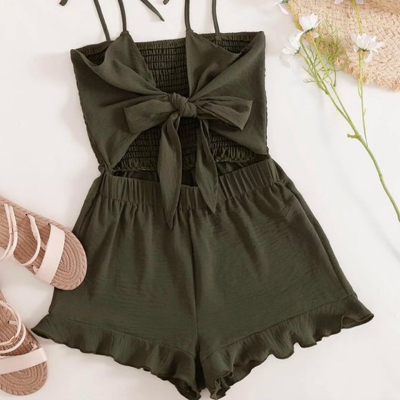 SHEIN Pants - Shein | Army Green Tied Back Romper